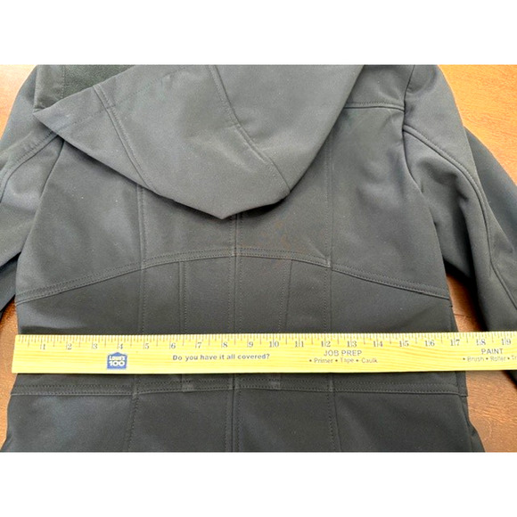 Betsey Johnson Soft Shell Hood Jacket Coat Sz M Black Water Repellant Thumb Hole - Picture 16 of 16